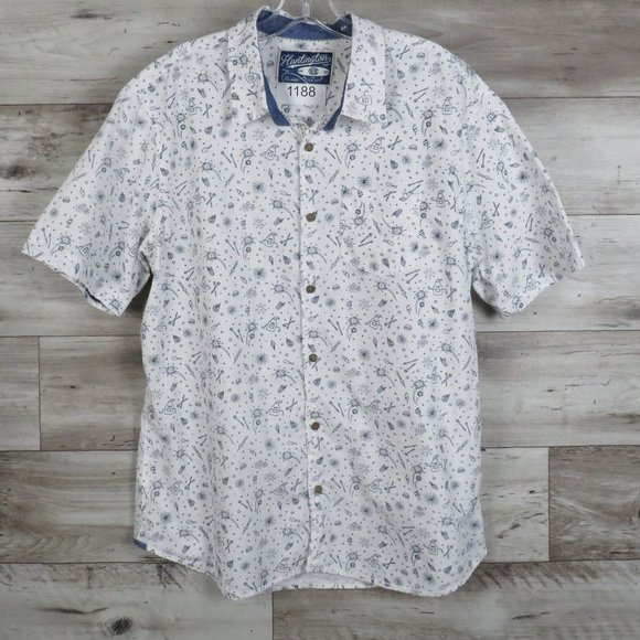 Huntington* Men's Short Sleeve Button Down Curved Hem Shirt~ Size‎ X-Large - Picture 1 of 12